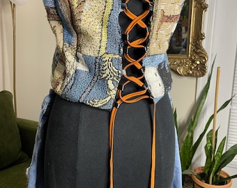 Patchwork Tapestry Corset: Lace-Up Blanket fabric