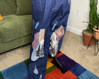 Tapestry patch work denim jeans