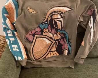 Custom sports tapestry patchwork pullover.