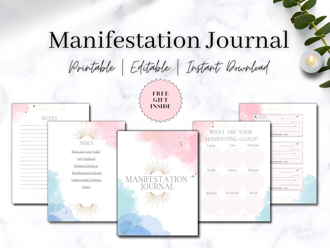 Manifestation Journal | Printable Journal | Law of Attraction Workbook | Mindfulness Journal ...