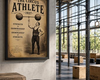 Vintage Strongman Poster, Old School Gym Art, Louis Cyr Print, Circus Athlete Wall Art, Heritage Lifting Decor