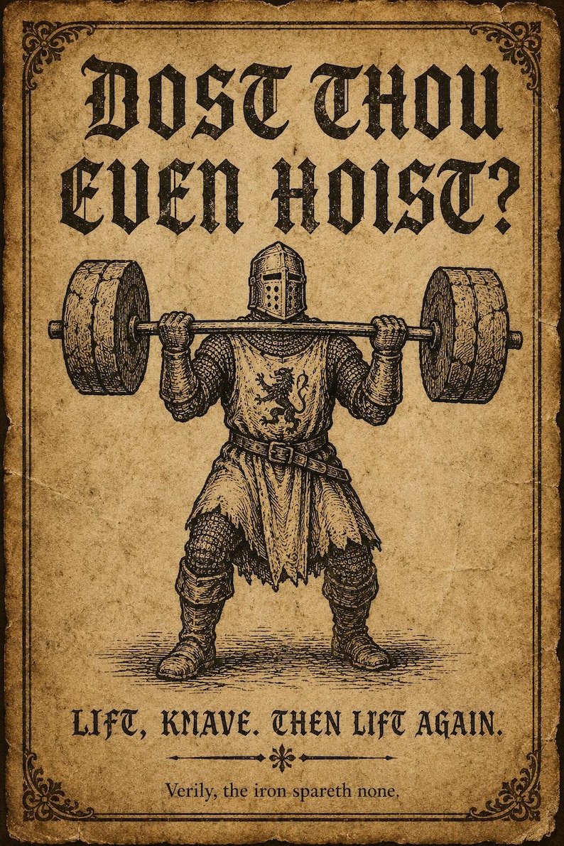Dost Thou Even Hoist Poster, Old English Gym Meme, Funny Home Gym Wall Art, Vintage Lifter Print image 5
