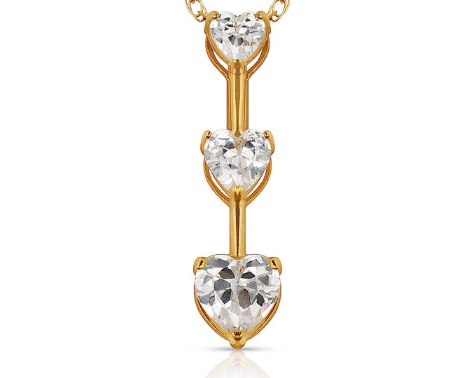 1.50CT Three Stone Pendant Heart Cut Simulated Diamond Solid 14K Yellow/White Gold Charm VVS1