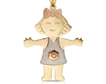 Girl Pendant Solid 14K Yellow/White/Rose Gold Satin Color Design Daughter Granddaughter Charm