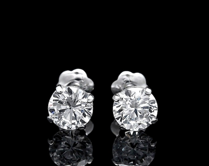 2.00ct Moissanite Earrings Solid 14K White Gold Round-Cut Screw-back Basket Studs