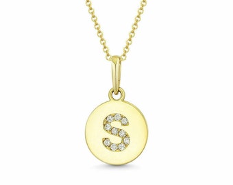 A to Z Initial Pendant Round Created Diamond Solid 14K Yellow Gold Charm 12mm All Letters