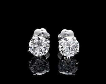 Solid 14K White Gold Earrings 1.00ct Round Man-made Diamond Screw-back Basket Studs VVS1 5mm