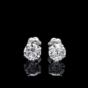 Solidne kolczyki z 14-karatowego białego złota, 1,00 ct, okrągłe, syntetyczne diamenty, śrubowe, koszykowe, VVS1, 5 mm