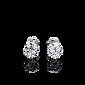 Solid 14K White Gold Earrings 1.00ct Round Man-made Diamond Screw-back Basket Studs VVS1 5mm