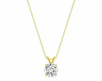 0.10ct-4.00ct Moissanite Round Solitaire Pendant Solid 14K Yellow/White Gold Basket Setting Charm All Sizes 3mm-10mm