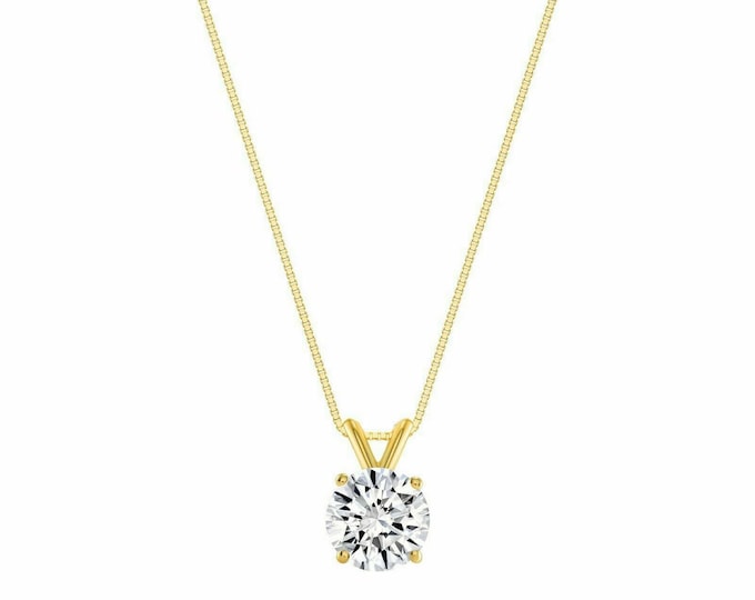0.10ct-4.00ct Moissanite Round Solitaire Pendant Solid 14K Yellow/White Gold Basket Setting Charm All Sizes 3mm-10mm
