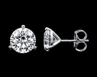 1ct-4ct Moissanite Earrings Round Cut VVS1 Martini 3-Prong Solid 14K White Gold 585 Push-back Solitaire Studs 5/6/7/8mm