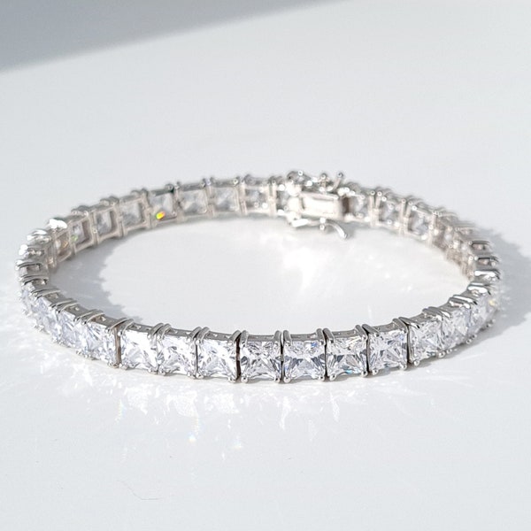 Princess Cut Tennis Bracelet 6mm Solid 925 Sterling Silver 25TCW Brilliant Created Diamonds 6"/6.5"/7"/7.5"/8"