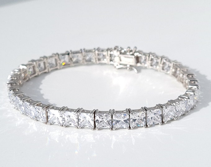 Princess Cut Tennis Bracelet 6mm Solid 925 Sterling Silver 25TCW Brilliant Created Diamonds 6"/6.5"/7"/7.5"/8"