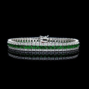 15TCW Princess Cut Green Emerald Round Created Diamond Tennis Bracelet 7" Solid 925 Sterling Silver 8mm