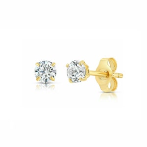 Solid 14K Yellow Gold Earrings 0.50ct Round Man-made Diamond Basket Studs VVS1 4mm
