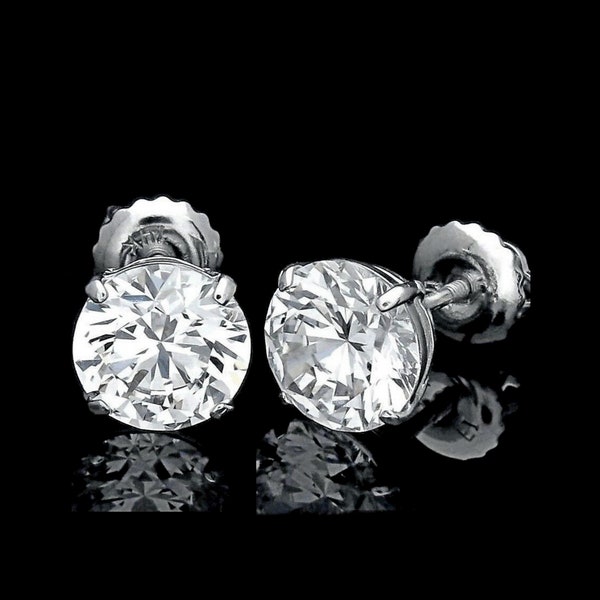 Solid 14K White Gold Earrings 5.00ct Round Man-made Created Diamond Screw-back Basket Studs VVS1