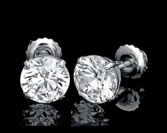 Solid 14K White Gold Earrings 5.00ct Round Man-made Created Diamond Screw-back Basket Studs VVS1
