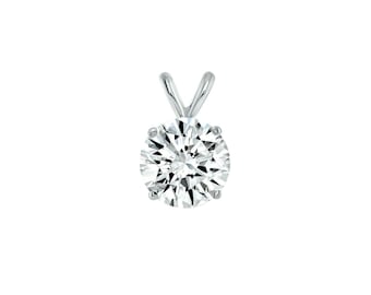 Round Solitaire Created Diamond Pendant Solid 14K White Gold Round Charm All Sizes 3mm-10mm
