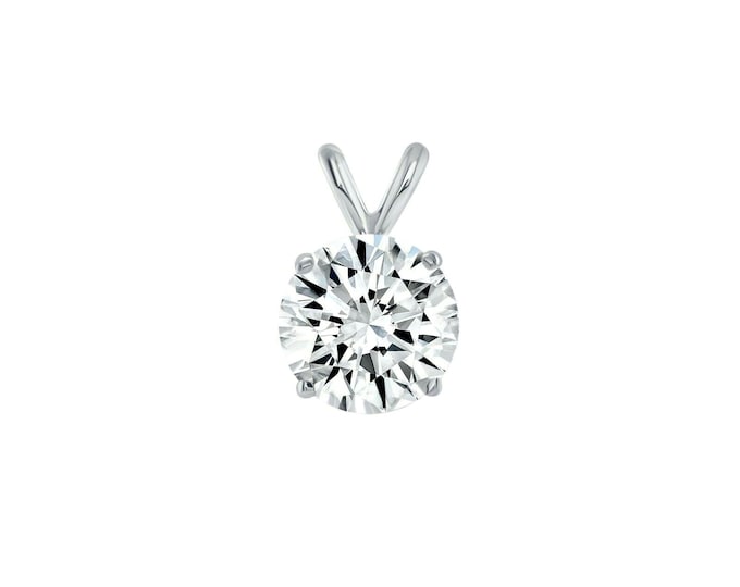 Round Solitaire Created Diamond Pendant Solid 14K White Gold Round Charm All Sizes 3mm-10mm