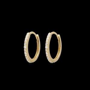 Solid 14K Yellow/White Gold Huggie Earrings 0.12tcw Brilliant Round Cut Created Diamond Hoops