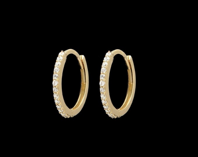 Solid 14K Yellow/White Gold Huggie Earrings 0.12tcw Brilliant Round Cut Created Diamond Hoops