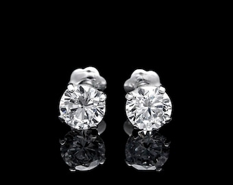 0.25ct-8.00ct Created Diamond  Solid 14K White Gold Push-back Basket Studs Women's Men's Jewelry Best Gift All Sizes 3mm-10mm