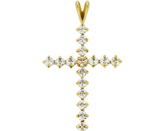 14K Yellow Gold Cross Pendant 1CT Round Created Diamond Charm for Chain