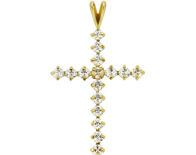 14K Yellow Gold Cross Pendant 1CT Round Created Diamond Charm for Chain