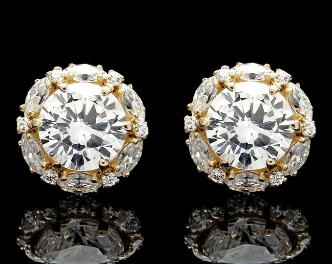 2.00ct Round & Marquise Created Diamonds Solid 14K White Gold Earrings Round Cluster Screw-Back Studs
