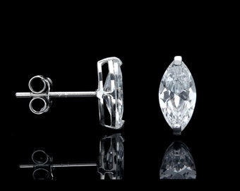 1CT Marquise Cut Earrings Created Diamond Studs 14K Solid Yellow/White Gold Heavy Basket Solitaire VVS1