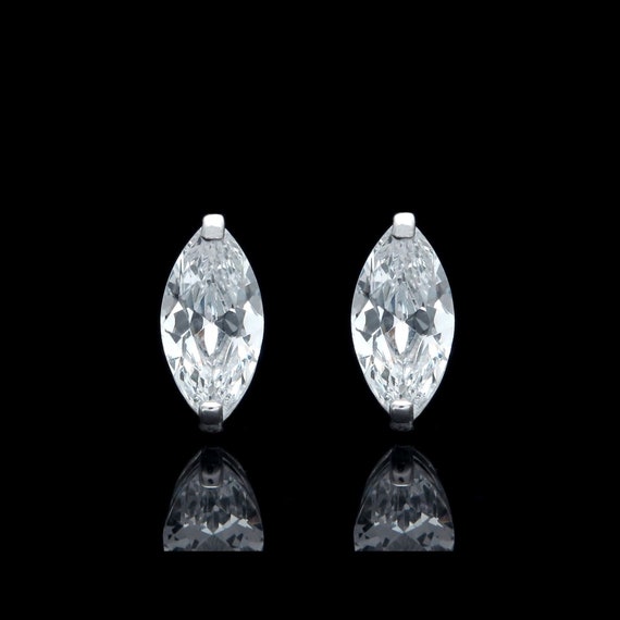 Boucles D'oreilles Diamants 1 Carat – Or Rose 14k – Formes Ronde Et Marquise