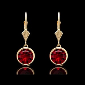 1CT Ruby Bezel Leverback Earrings Solid 14K White/Yellow Gold Round Dangle Studs All 12 Birtstone Colors