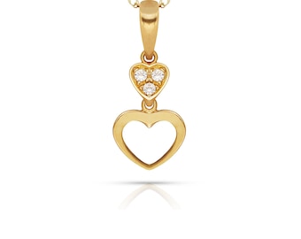 Open Heart Pendant Round Simulated Diamond Charm Solid 14K Yellow/White Gold