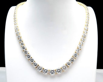 30.00TCW Created Diamond Graduated Tennis Necklace 14K Yellow Gold Plated 925 Sterling Silver Chain Round-Cut VVS