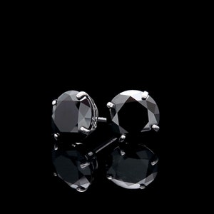 Solid 14K White Gold Earrings 2.00ct Round Black Created Diamond Push-back Basket Studs VVS1