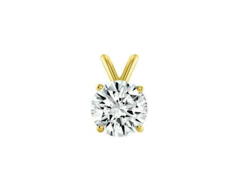 Round Solitaire Created Diamond Pendant Solid 14K Yellow Gold Round Charm All Sizes 3mm-10mm
