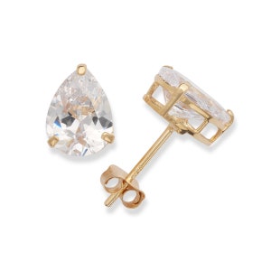 Pear Cut Earrings Created Diamond Studs 14K Solid Yellow/White Gold Heavy Basket Solitaire VVS1