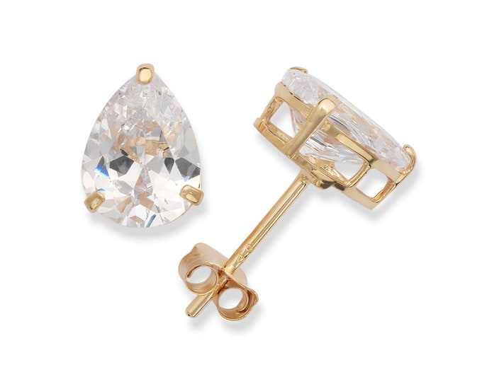 Pear Cut Earrings Created Diamond Studs 14K Solid Yellow/White Gold Heavy Basket Solitaire VVS1