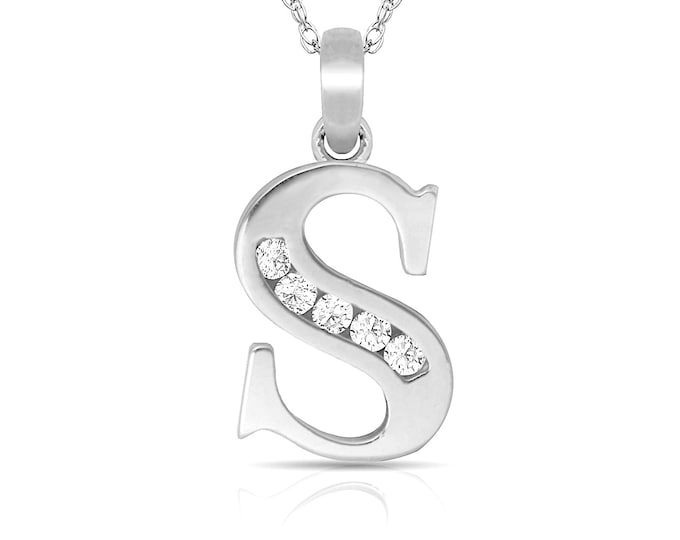 Solid 14K Yellow/White Gold Initial Pendant Round Created Diamond Simulants All Letters A-Z Open Design Charm 21MM