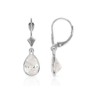 Pear Cut Created Diamond Earrings Solid 14K Yellow/White Gold Lever-back Teardrop Huggie 2.50TCW
