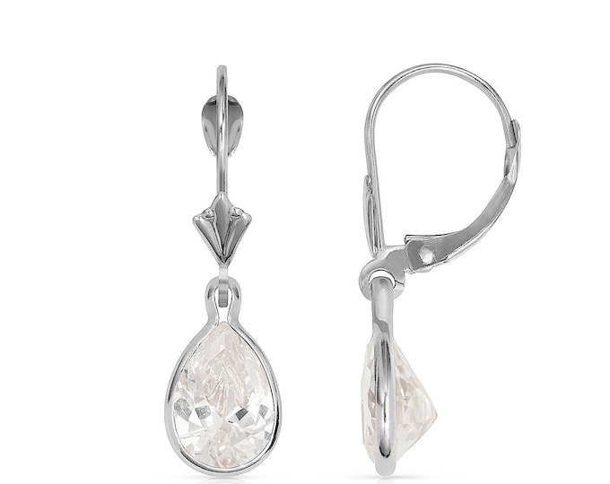 Pear Cut Created Diamond Earrings Solid 14K Yellow/White Gold Lever-back Teardrop Huggie 2.50TCW