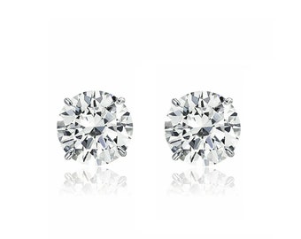 Solid 14K White Gold Earrings 2.50ct Round Man-made Diamond Basket Studs VVS1 7mm