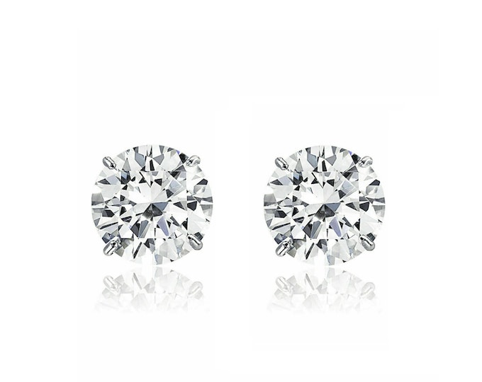 Solid 14K White Gold Earrings 2.50ct Round Man-made Diamond Basket Studs VVS1 7mm