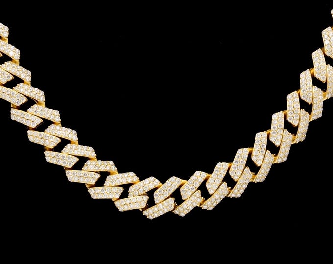 Moissanite Cuban Curb Iced Chain 14K Gold over 925 Sterling Silver GRA Certified Necklace 12MM
