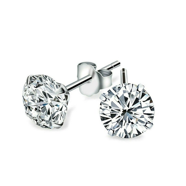 Boucles d'oreilles 4 griffes diamants synthétiques VVS1 taille ronde de 0,36 à 8 carats Or blanc 14 carats 585 clous d'oreilles solitaires push-back 3/4/5/6/7/8/9/10 mm