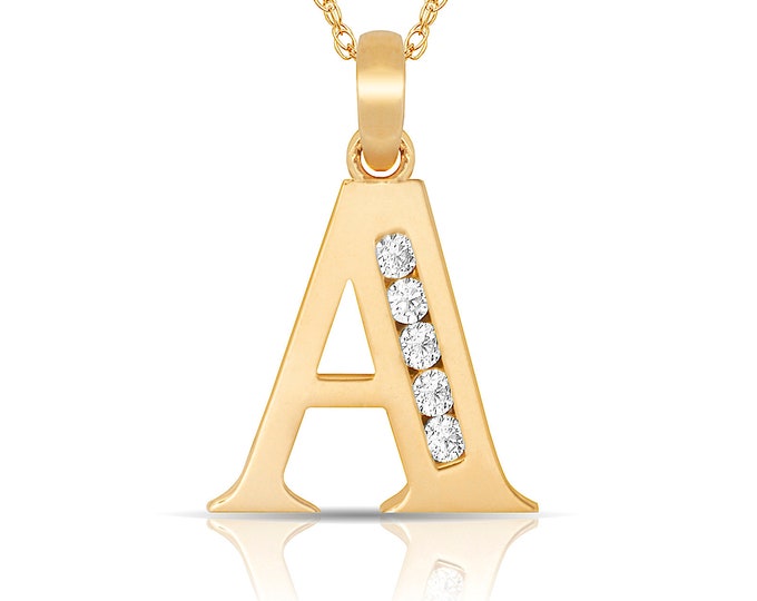 Solid 14K Yellow/White Gold Initial Pendant Round Created Diamond Simulants All Letters A-Z Open Design Charm 14MM