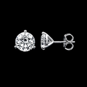 Created Diamond Martini Earrings 1ct-4ct Round Cut VVS1 3-Prong Solid 14K White Gold 585 Push-back Solitaire Studs 5/6/7/8mm