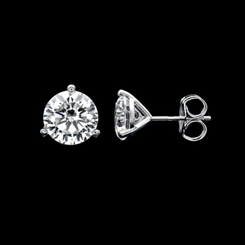 Created Diamond Martini-oorbellen 1 kt-4 kt rond geslepen VVS1 3-tands massief 14 kt witgoud 585 push-back solitaire stekers 5/6/7/8 mm