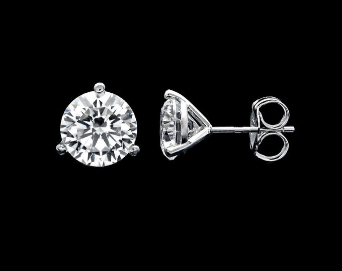 Created Diamond Martini Earrings 1ct-4ct Round Cut VVS1 3-Prong Solid 14K White Gold 585 Push-back Solitaire Studs 5/6/7/8mm